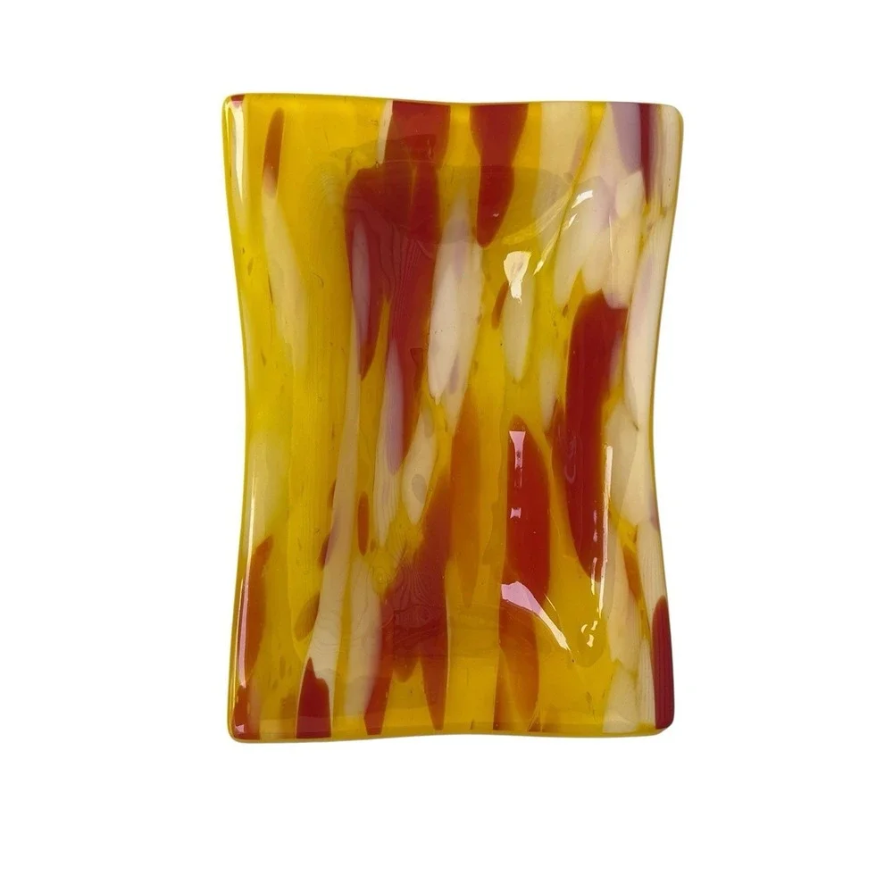 Unique Handmade Fused Art Trinket Dish‎ Tray Applied Glass 4